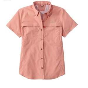 L.L. Bean Coral Button-Up Shirt Women's Tropicwear Shirt, Short-Sleeve Sz:M PET